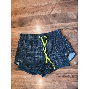 Hind Womens 2-in-1 Running Shorts Grid Pattern Neon Drawstring Size M